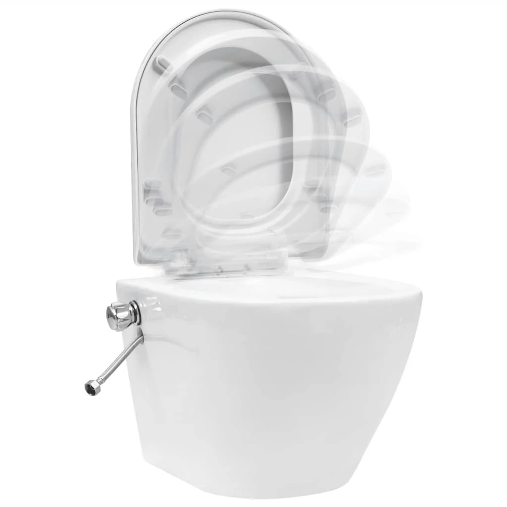 væghængt toilet uden kant og med skjult cisterne keramik hvid - Image 6