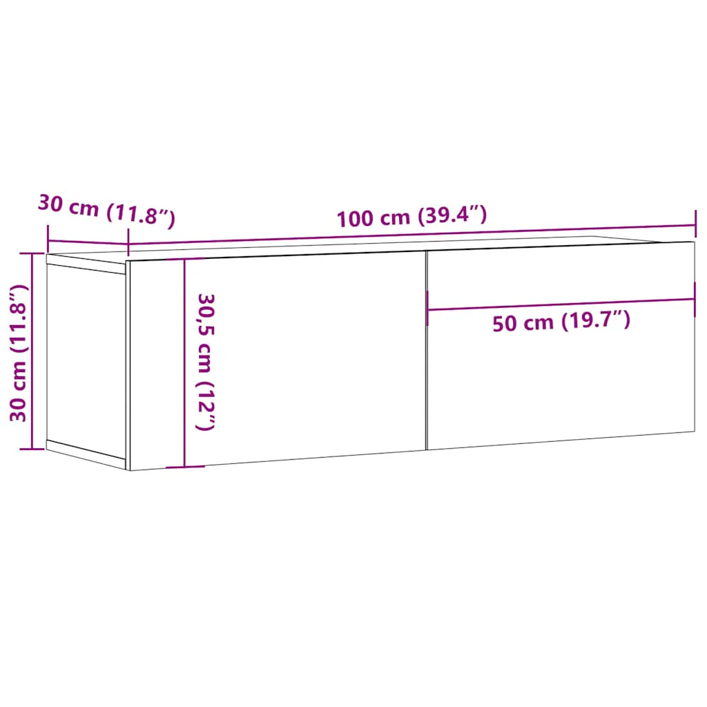 væghængt tv-bord 100x30x30 cm konstrueret træ røget egetræ - Image 8