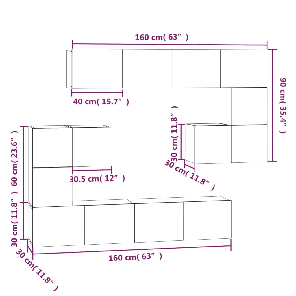 væghængt tv-bord 37x37x72 cm konstrueret træ betongrå - Image 9