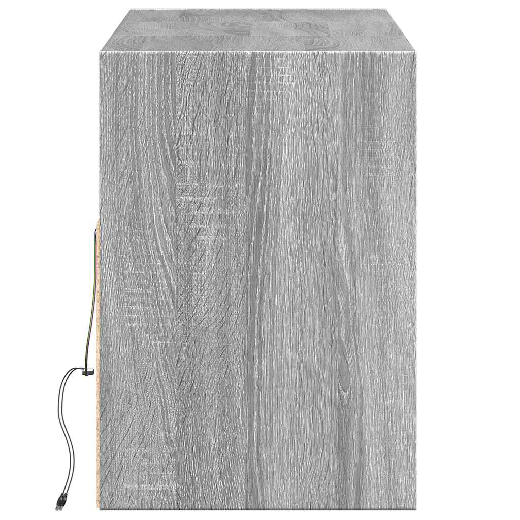 væghængt tv-bord med LED-lys 130x31x45 cm grå sonoma-eg - Image 7