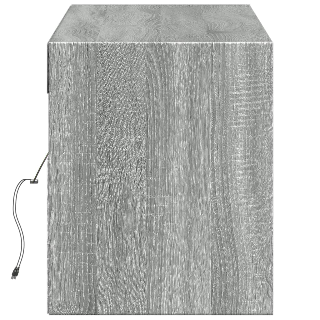 væghængt tv-bord med LED-lys 140x31x38 cm grå sonoma-eg - Image 7
