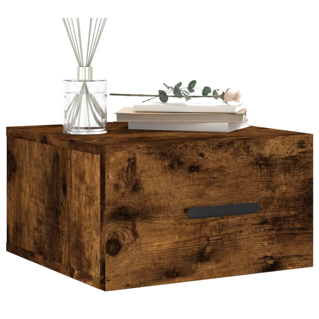 væghængte sengeborde 2 stk. 35x35x20 cm røget egetræsfarve - Image 3