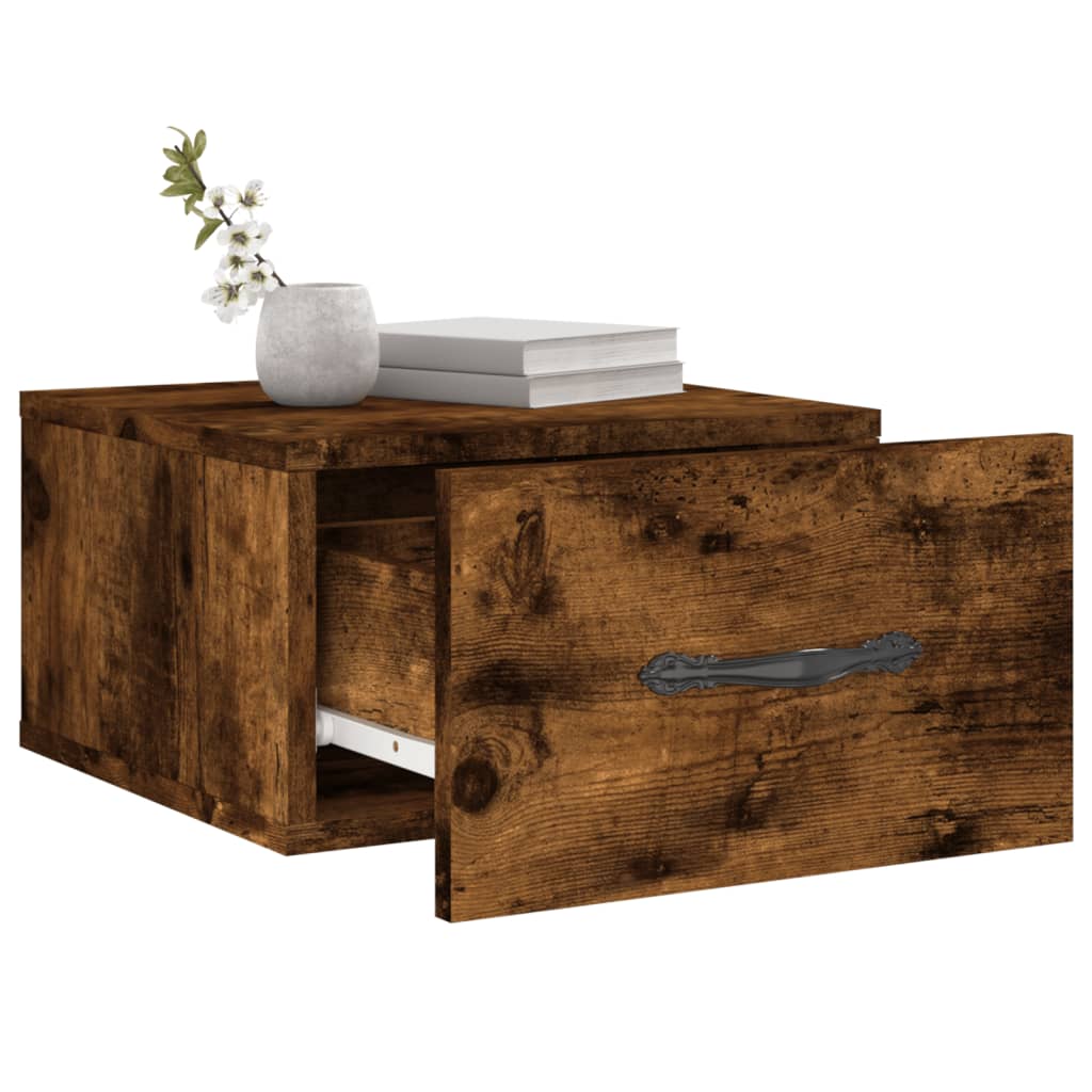 væghængte sengeborde 2 stk. 35x35x20 cm røget egetræsfarve - Image 4