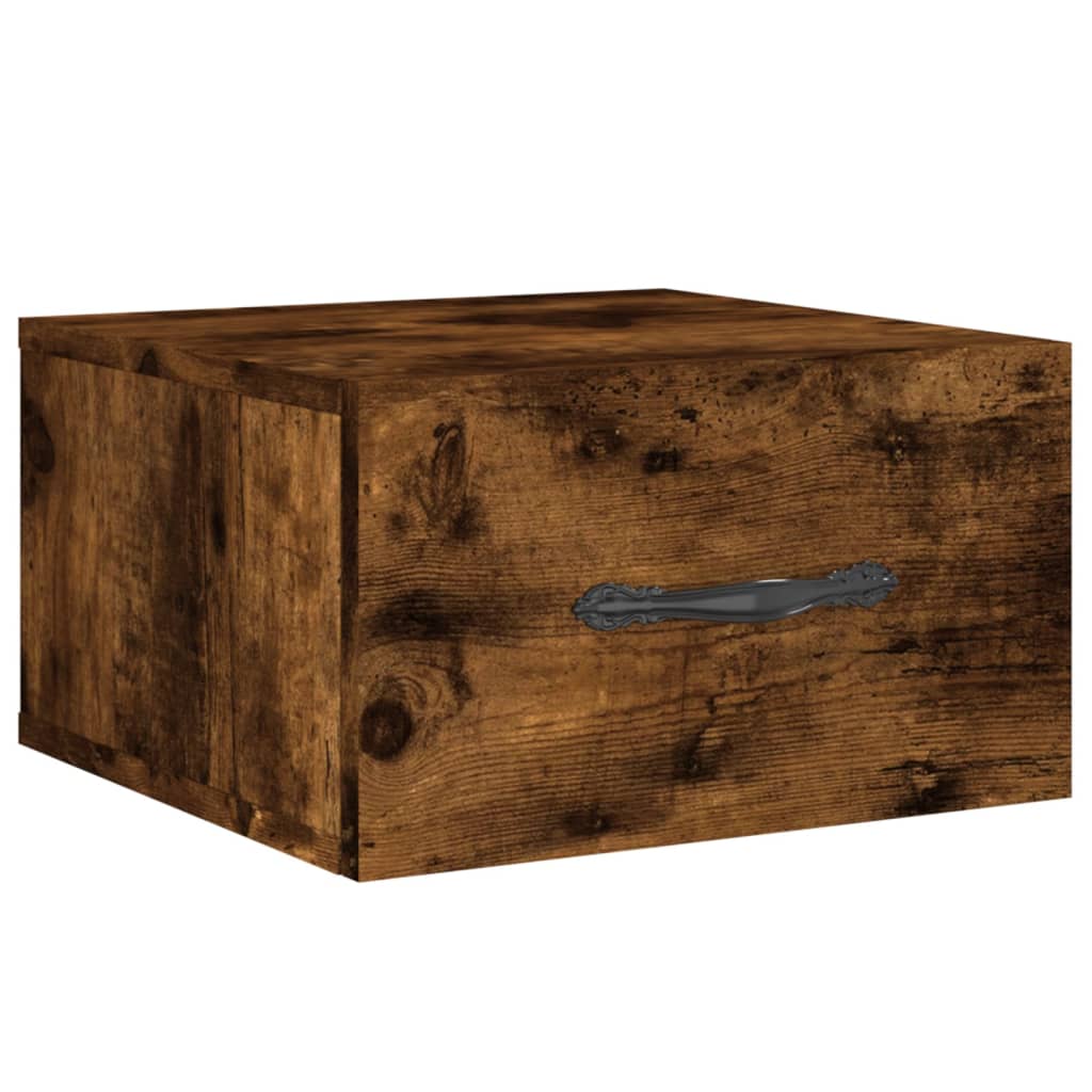 væghængte sengeborde 2 stk. 35x35x20 cm røget egetræsfarve - Image 5