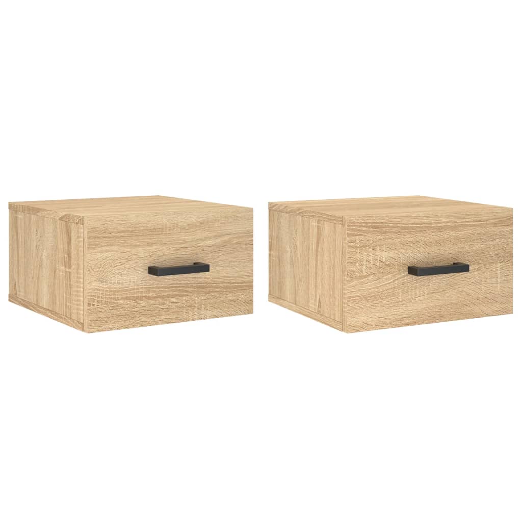 væghængte sengeborde 2 stk. 35x35x20 cm sonoma-eg - Image 2