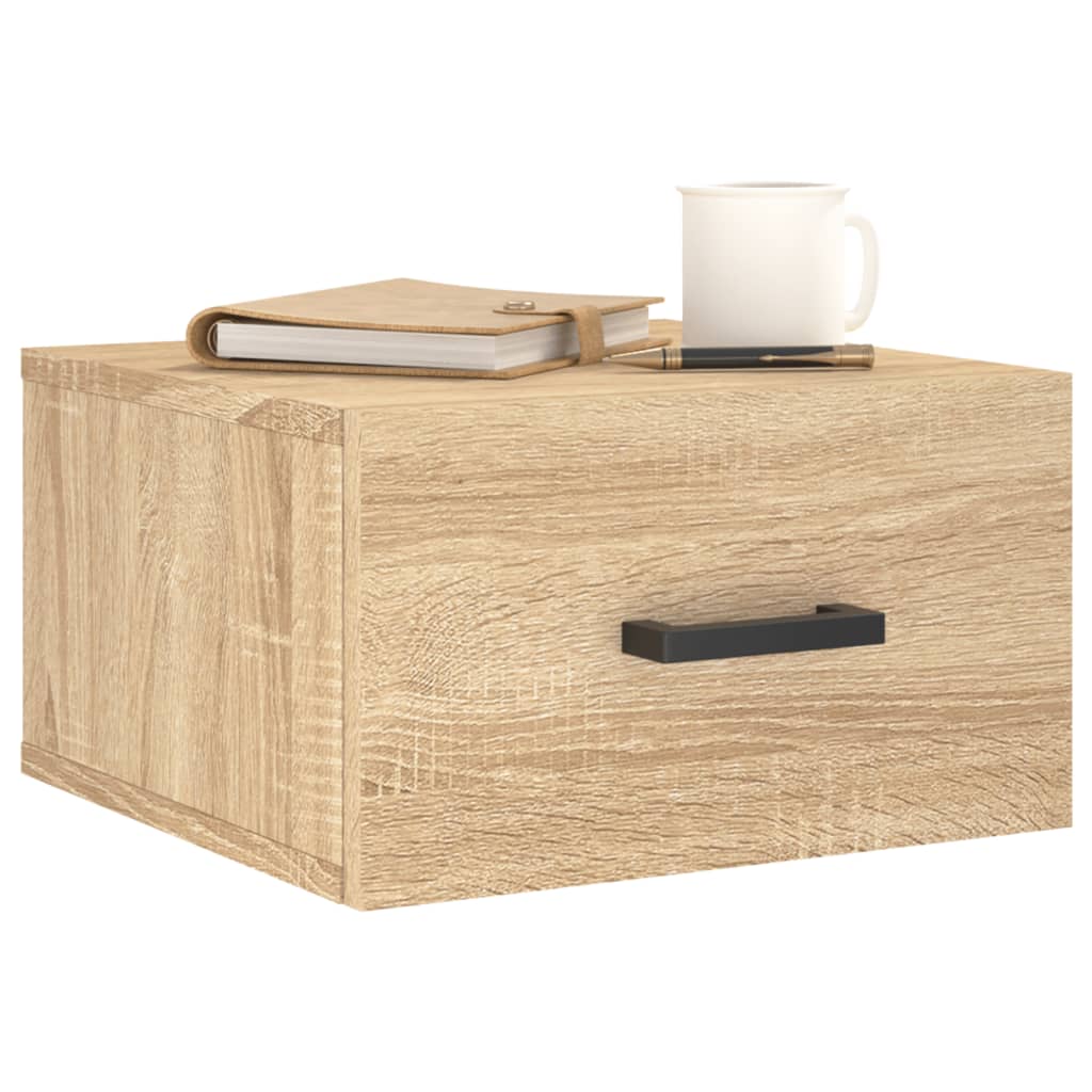 væghængte sengeborde 2 stk. 35x35x20 cm sonoma-eg - Image 3