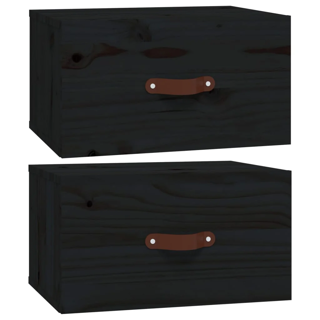 væghængte sengeborde 2 stk. 40x29,5x22 cm sort - Image 2