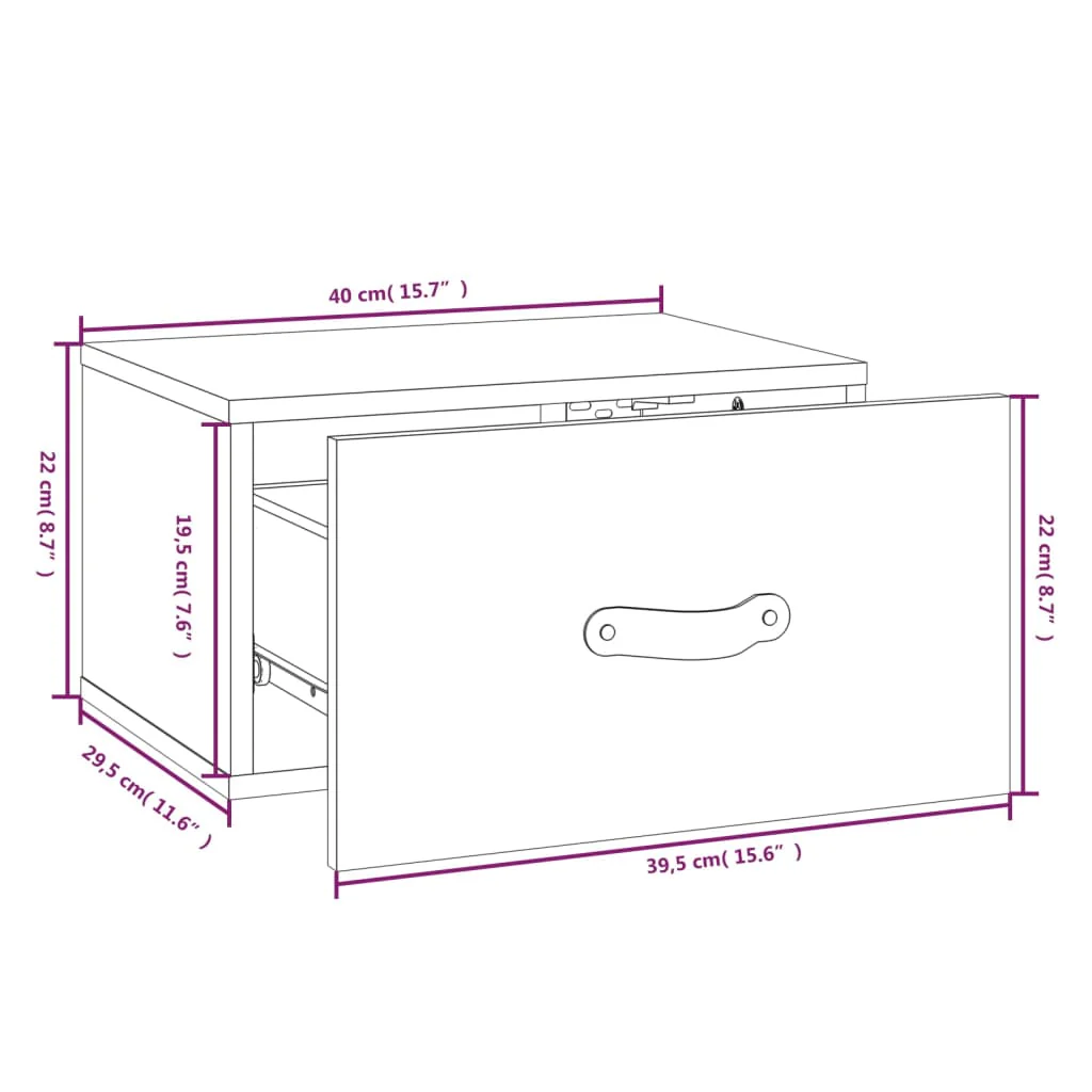 væghængte sengeborde 2 stk. 40x29,5x22 cm sort - Image 9
