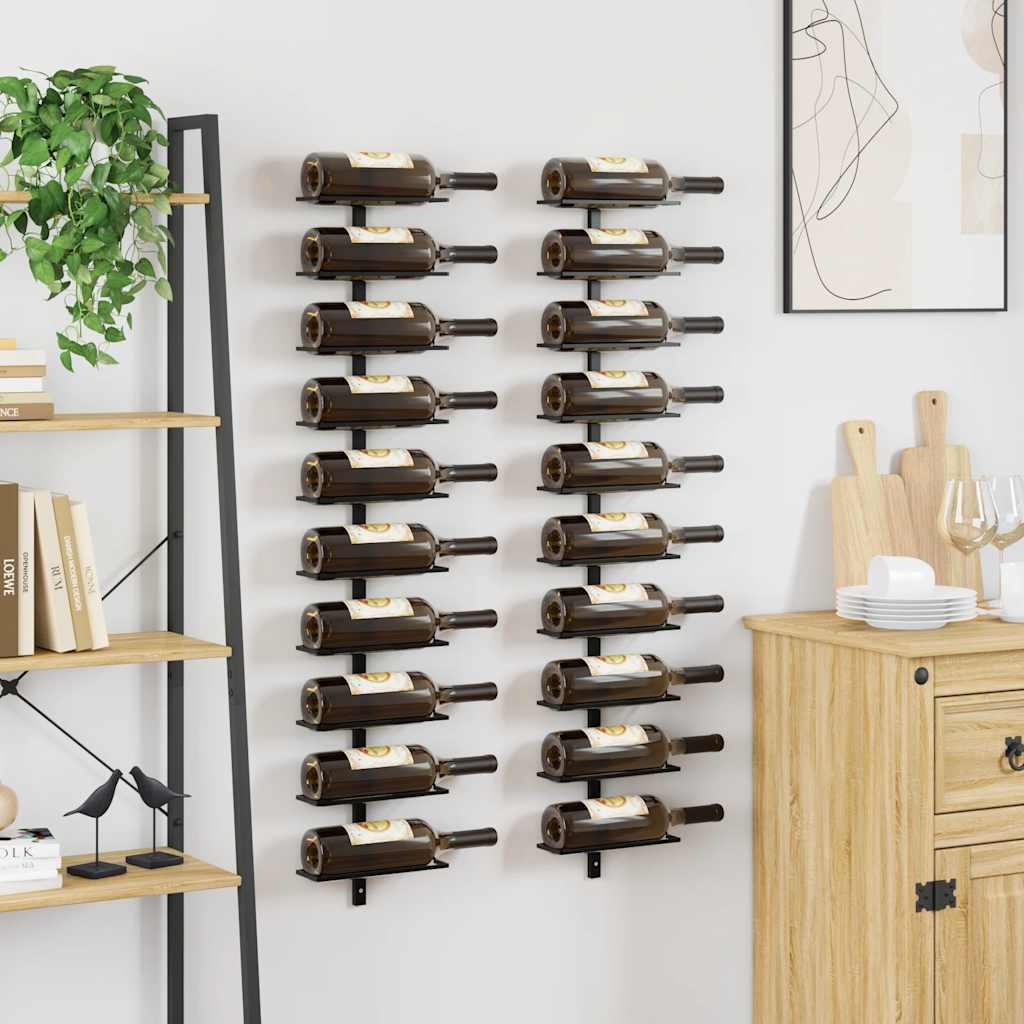 væghængte vinreoler 2 stk. til 20 vinflasker metal sort - Image 3