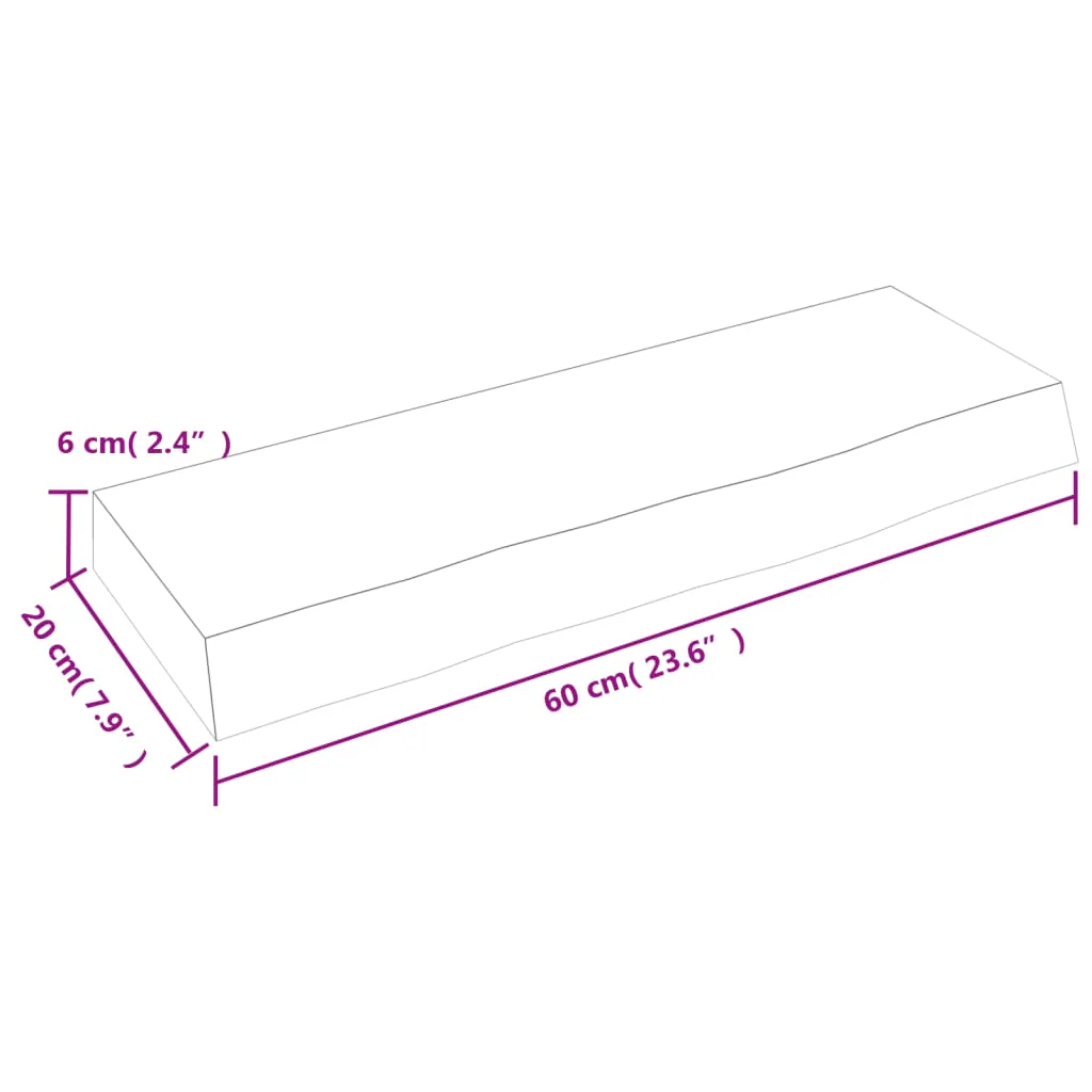 væghylde 60x20x6 cm ubehandlet massivt egetræ - Image 7