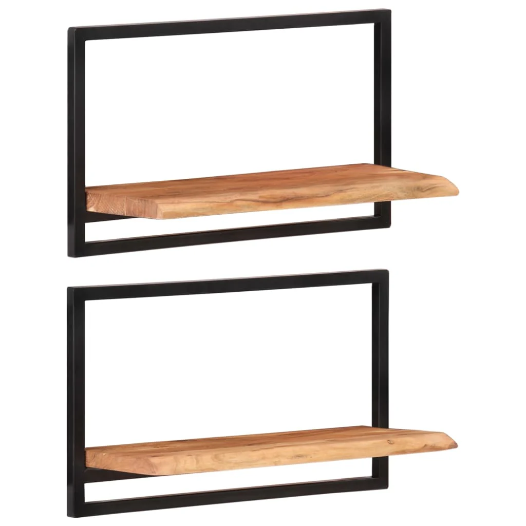 væghylder 2 stk. 60x25x35 cm massivt akacietræ og stål - Image 9