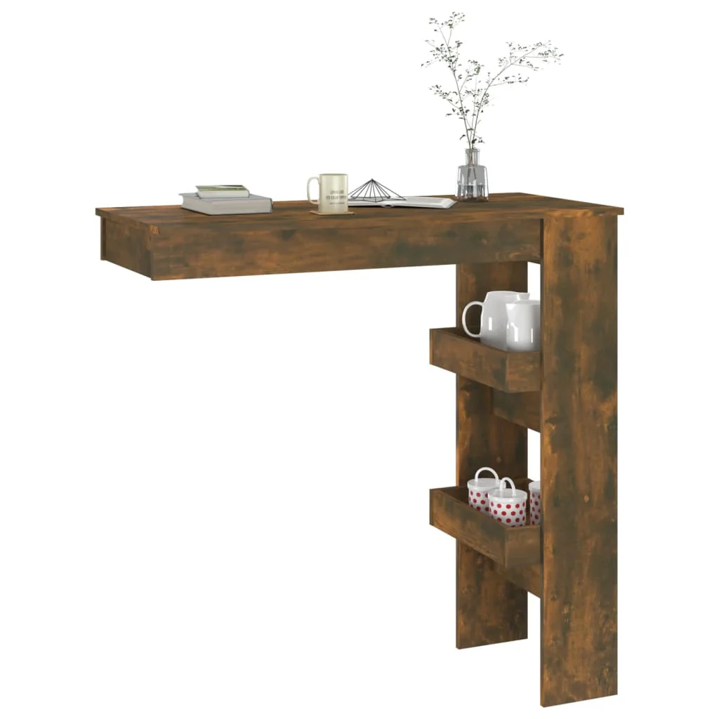 vægmonteret barbord 102x45x103,5 cm konstrueret træ røget eg - Image 7