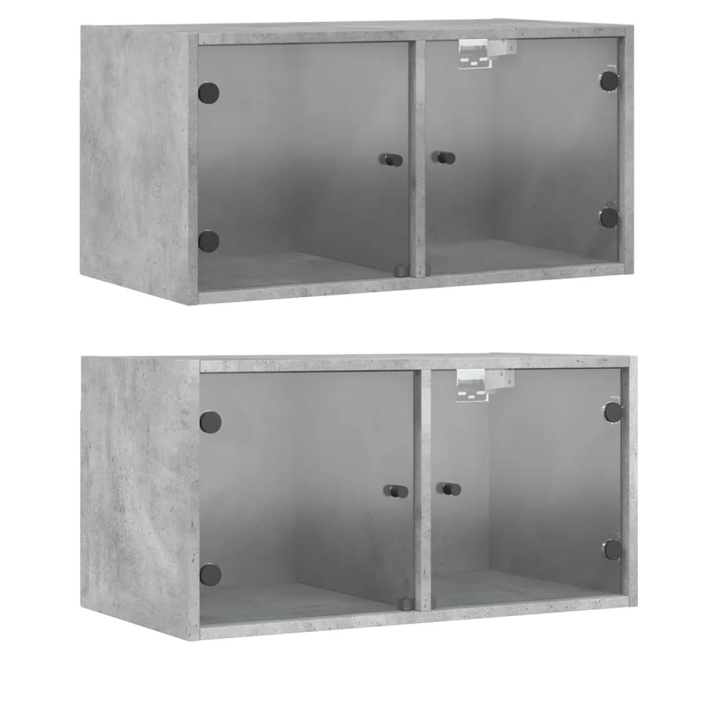 vægskabe 2 stk. med glaslåger 68,5x37x35 cm betongrå - Image 2