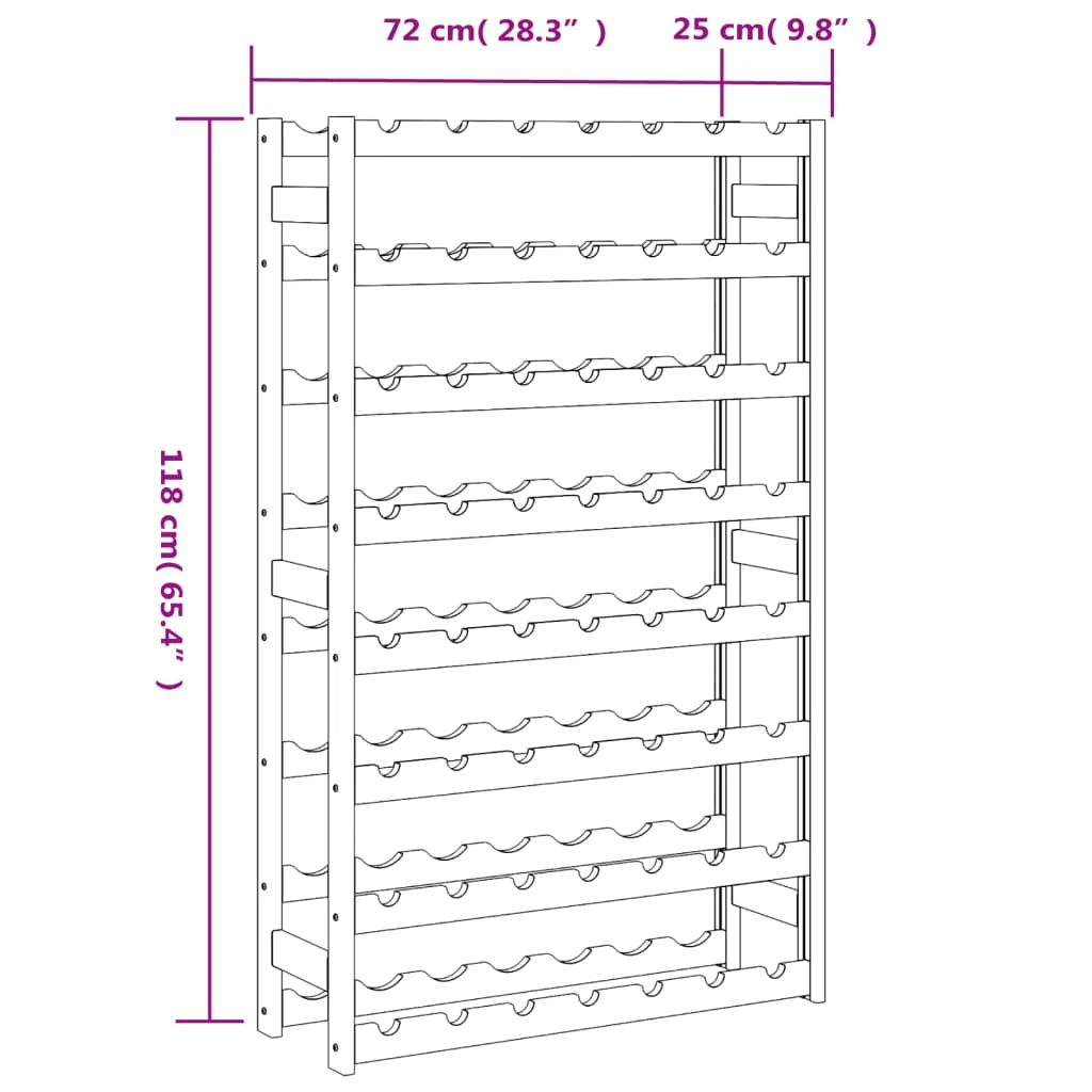vinreol til 56 flasker massivt fyrretræ brun - Image 7