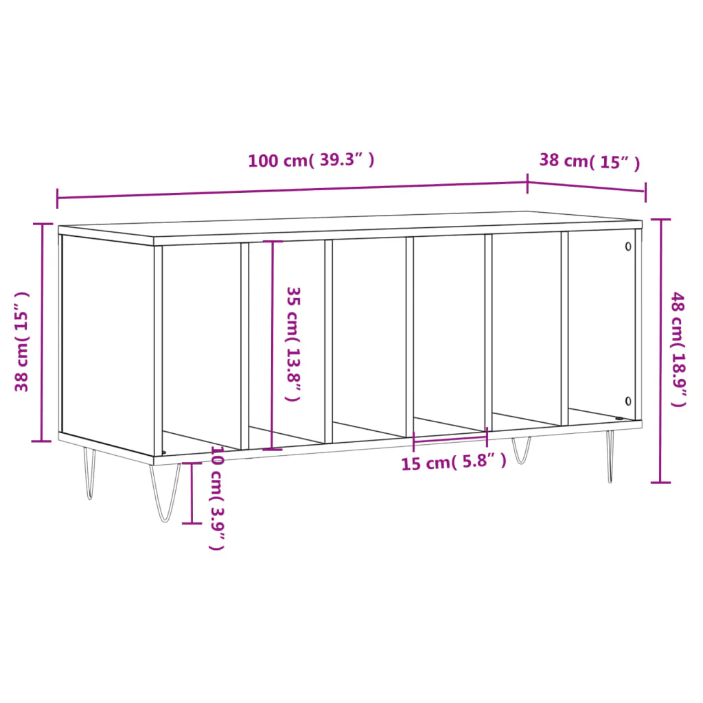 vinylskab 100x38x48 cm konstrueret træ sort - Image 8