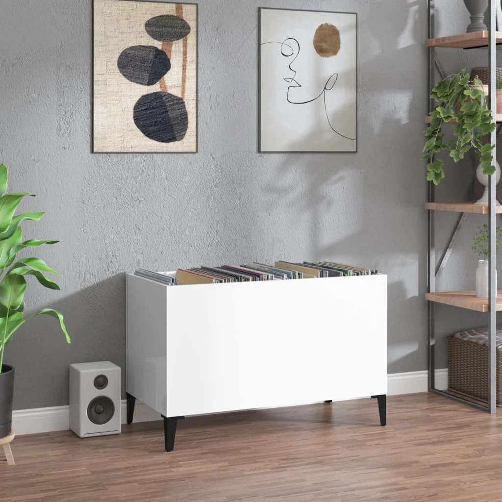 vinylskab 74,5x38x48 cm konstrueret træ hvid højglans