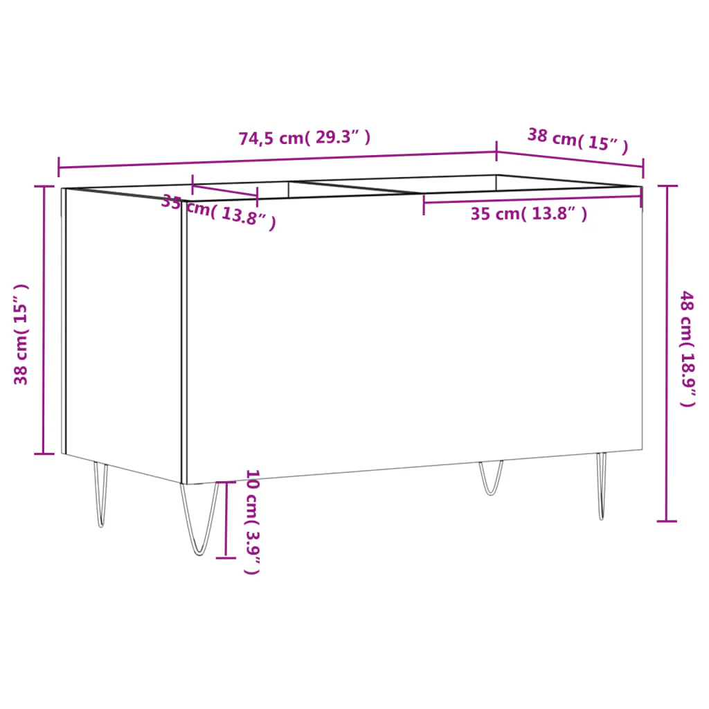 vinylskab 74,5x38x48 cm konstrueret træ sort - Image 8