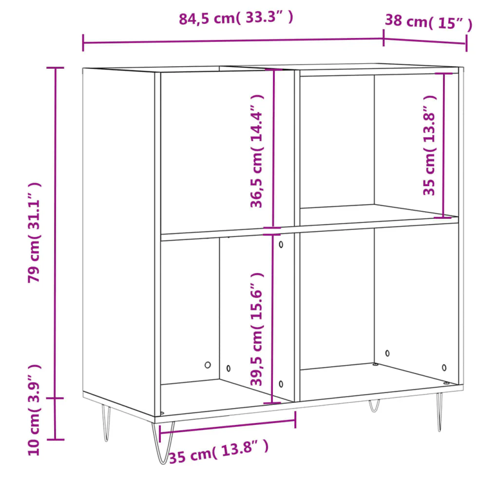 vinylskab 84,5x38x89 cm konstrueret træ betongrå - Image 9