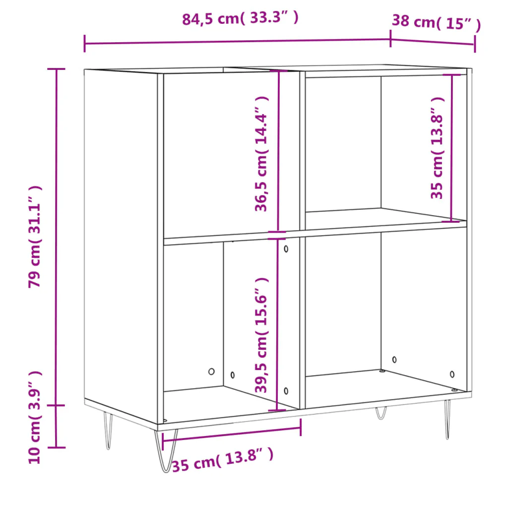 vinylskab 84,5x38x89 cm konstrueret træ hvid - Image 9